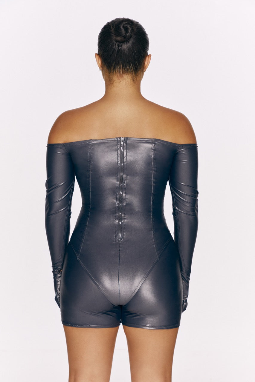 Zahara Off The shoulder Bodysuit - Dark Gray